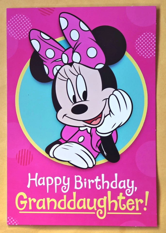 Cartão comemorativo feliz aniversário neta Minnie Mouse (+ envelope 5x7") - Imagem 1 de 4