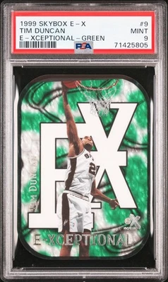 1999 SKYBOX E-X E-XCEPTIONAL GREEN #9 TIM DUNCAN 299/500 PSA 9 - Image 1 of 2