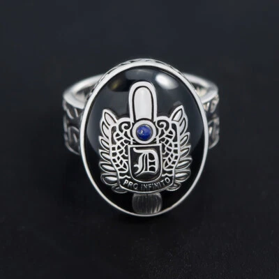 Anillo de plata esterlina personalizado de ágata lapislázuli vampiro luz diurna inicial de la A a la Z para hombre Foto 1 de 4