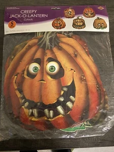 Creepy Halloween Jack-O-Lantern Cutouts Paper 5 Per Pack 10" to 12.75" Supplies - Picture 1 of 8