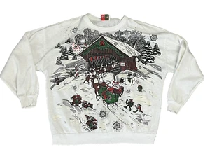 Ugly Christmas Sweatshirt Santa Winter Snow USA All Over Graphic VTG Large - Picture 1 of 10
