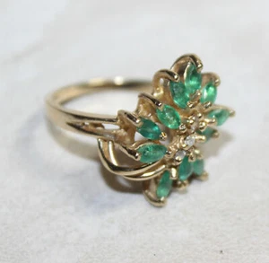Anillo de diamantes Emerald Marquise oro amarillo 14K 11 - 4 x 2 mm $1725 (AP 00300) - Imagen 1 de 5