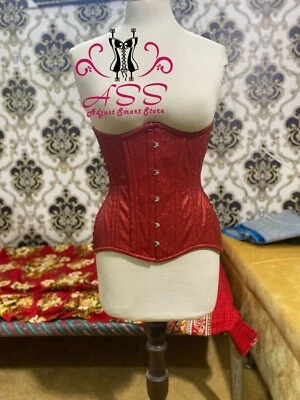 Corsé entrenador de cintura deshuesada de acero doble 24 brillo rojo resistente debajo del busto EE. UU. Foto 1 de 4