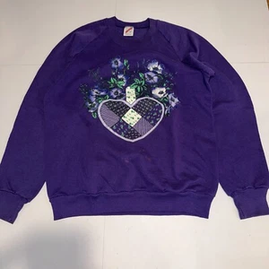 Vintage CHRISTMAS SWEATSHIRT Printed Logo Purple Adult L USA 80s 90s Cottagecore - Picture 1 of 9