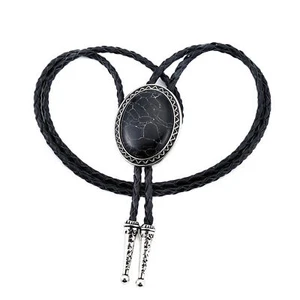 Adult Mens Western Cowboy Bolo Tie Necktie Necklace PU Leather Rope Bola Pendant - Picture 1 of 5