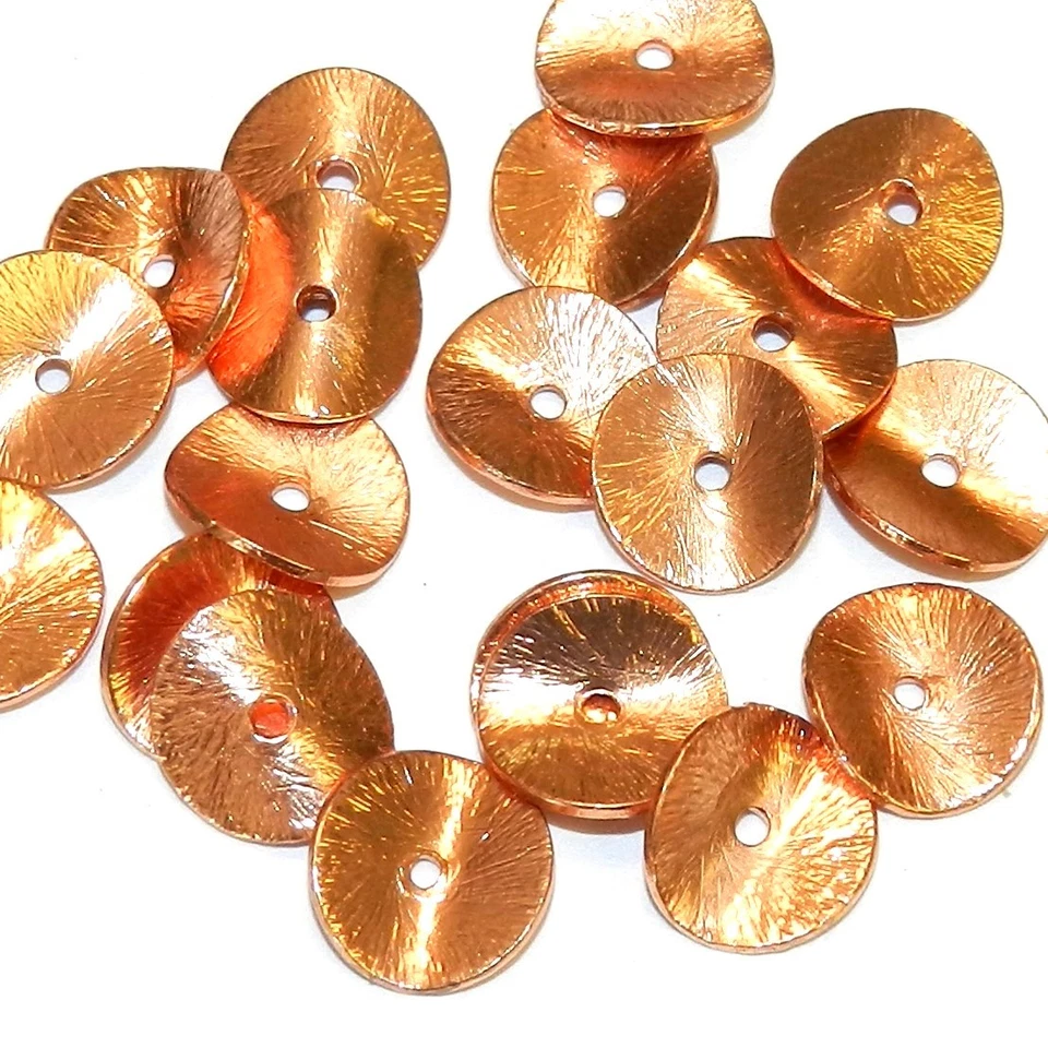 MB3138 Cuentas espaciadoras de metal rondelle onduladas texturizadas de cobre brillante de 10 mm 20 piezas Foto 1 de 1