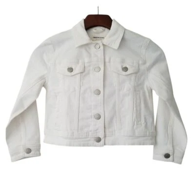 J. Chaqueta de Camionero Crewcuts Niñas Denim Recortada Pequeña 6-7 Blanca Nueva con Etiquetas By078 Foto 1 de 4