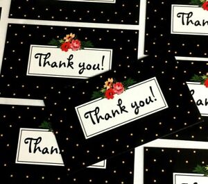 Thank You Cards Tags, Thank You Business Cards, Black Red Dots Floral