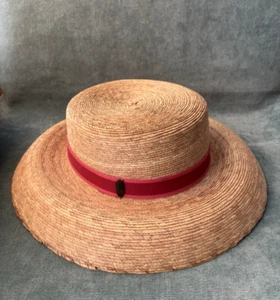 Tula Women's Natural Straw w/ Pink Canvas Ribbon on Brim Sunhat Beach Gardening - Picture 1 of 10