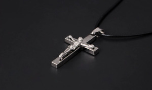 Crucifix with jesus christ hematite and stainless steel