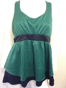 NUEVO TOP SIN MANGAS VERDE NEGRO URBANO BOHO BABYDOLL ELEGANTE VESTIDO SATÉN RETRO MEDIO - Imagen 1 de 4