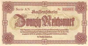 GERMANY 20 REICHSMARKS NOTE 1945 CRISP UNC P-187 - Picture 1 of 2
