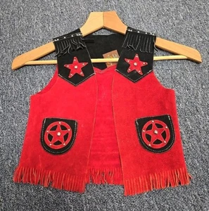 Vintage John R Craighead Co Western Cowboy Kids Leather Vest Fringe RED Vest - Picture 1 of 3