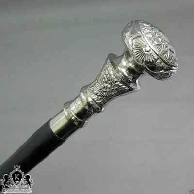 Vintage Antique Walking Cane Wooden Walking Stick Silver Brass Handle Knob Gift - Image 1 of 4
