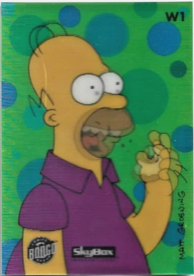 1994 SKYBOX THE SIMPSONS HOMER SIMPSON WIGGLE W1 BONGO TRADING CARD - Image 1 of 4