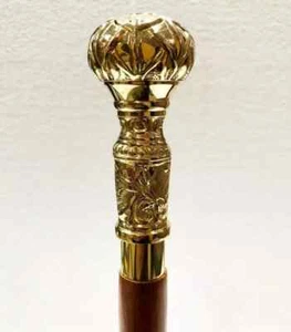 Vintage Walking Stick Solid Brass Victorian Handle Wooden Cane Beutifull Design - Picture 1 of 5