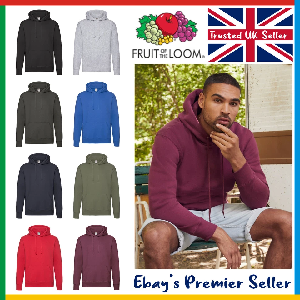 Mens Premium Hooded Sweatshirt - New Fruit of the Loom Hoodie / FREE Delivery - Image 1 of 1