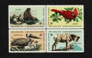 1972 U.S Commem 8c WILDLIFE Se-Tenant Blk of 4 Sc#1464-7   M/NH/OG - Picture 1 of 1