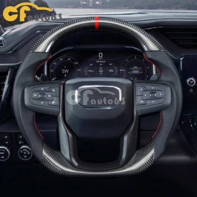 Volante de fibra de carbono real apto para GMC Sierra 1500 2500 3500 2020+ con calefacción Foto 1 de 4