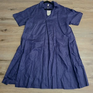 NWT Grae Cove size XL Linen Flare Midi Dress Linen Short sleeve Collared - Picture 1 of 6
