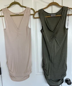 Lot 2 Michael Stars Maternity Rouched Shimmer Pink & Green Tunic Shirt Tank Top - Picture 1 of 17