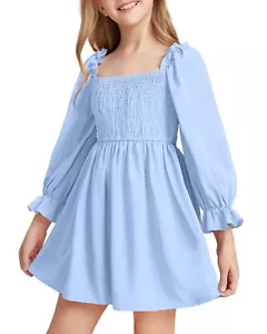 Little Girls Kids Summer Chiffon Ruffle Mini Dress Square Neck Lantern Sleeve... - Picture 1 of 4