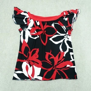 Wrapper Blouse Women Size Small Red Black Floral Cap Sleeve Polyester - Picture 1 of 4