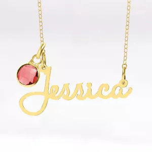 Personalized Gold or Sterling Silver Any Name Necklace For Her w/ Birthstones - Picture 1 of 6