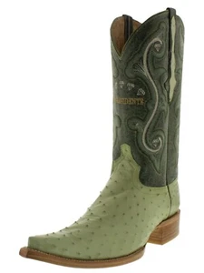 Botas de Vaquero para Hombres Cuero Verde Pluma de Avestruz Piel Rancho Botas Talla 6.5, 7.5, 8 - Imagen 1 de 5