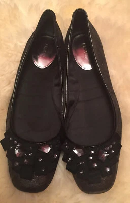 NWOB Alfani PERREY Women’s Black Shiny Cracked Bow Slip On Ballet Flats 9.5 M - Изображение 1 из 4