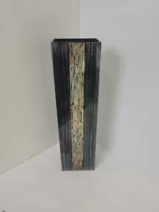 Wooden Rectangular Vase Modern Pretty Stone Finish Black & Silver 20" - 5" - 3" - Picture 1 of 14