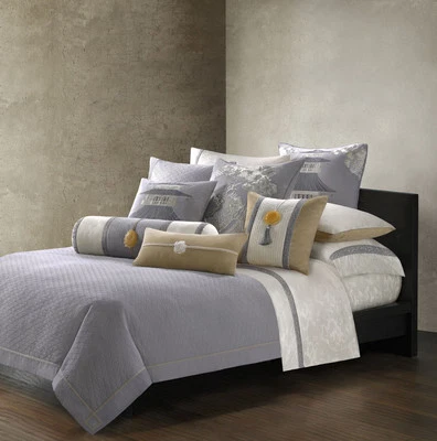 Natori Lotus Temple king or Queen coverlet - gray