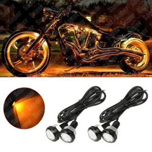 2 Pair Small Amber LED Black DOME Motorcycle-Chopper-Bobber Turn Signal Lights - Picture 1 of 8