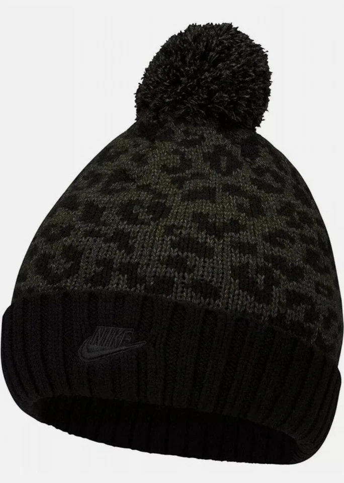 Nike Sportswear Women's Lined Leopard Print Pom Beanie Hat (Black) DM8403-010