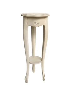 Colonna portavaso tavolino alto legno avorio anticato shabby 3 gambe e ripiano - Foto 1 di 12
