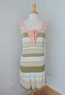 Nanette Lepore Rosa Tostado Blanco Rayas Tejido Suéter Tanque Vestido Cintura Caída L Foto 1 de 3
