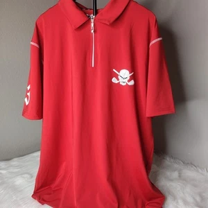 Tattoo Golf Polo Mens XL Red Skull Lucky 13 Series 1/4 Zip Short Sleeve Shirt - Picture 1 of 8