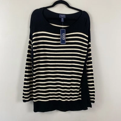 Chaps Pullover Sweater Womens Size XL Black Cream Stripe Cotton Blend - Image 1 of 4