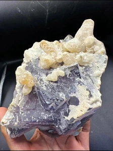 1.5Kg Natural Purple Fluorite with White Calcite | Rare Mineral Specimen Raw - Picture 1 of 9