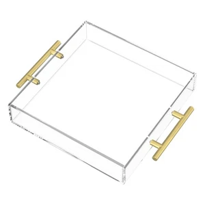 Clear Serving Tray 12x12 Inch, Acrylic Trays with Gold Handles, Decorative ab... - Picture 1 of 9