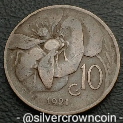 Itália 🇮🇹 10 Centesimi 1921 R. KM#60. Moeda de bronze de dez centavos. Mel de abelha. Roma Mt - Imagem 1 de 4