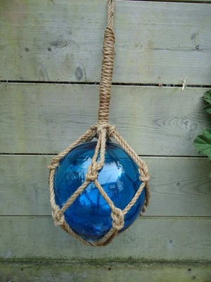 Large Blue Turquoise Glass Fishing Boat Net Float 27cm Buoys Tiki Garden Beach - Image 1 of 4