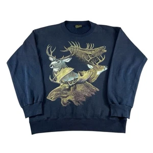 Vintage 90s Moose Animal Big Print Crewneck Sweatshirt Mens Size Large USA Made - Picture 1 of 8