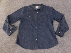 Levis Western Shirt Mens 2XL Blue Denim Pearl Snap Long Sleeve Cowboy Style - Picture 1 of 15