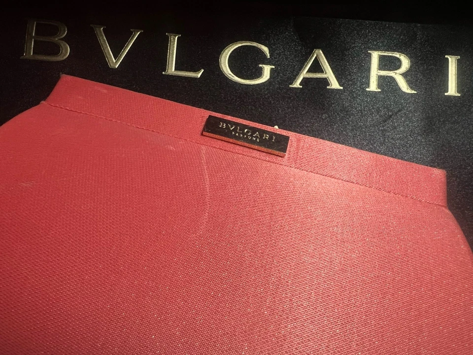 🔴Bulgari Bolso de Mano Puerto Maquillaje Viaje Tela Rosa Pesca L 15 P 5 H 10 Foto 1 de 4