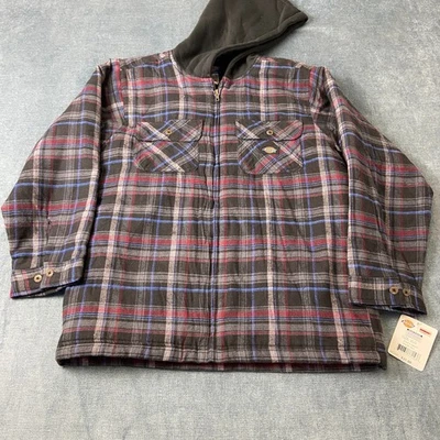 Chaqueta de franela Dickies para niños XL (20) negra roja a cuadros ropa de trabajo con capucha cremallera completa Foto 1 de 4