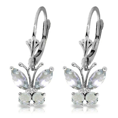 1.24 Carat 14K Solid White Gold Butterfly Earrings Natural Aquamarine - Image 1 of 3
