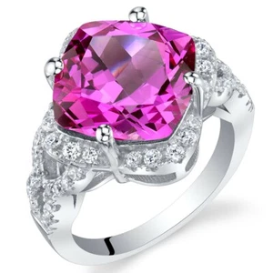 7.50 Ct Lab-Created Pink Sapphire Sterling Silver Cushion Halo Ring Sizes 5 to 9 - Picture 1 of 2