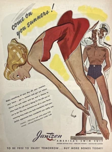 Jantzen - America's Swim Suit Earl Oliver Hurst 1944 WWII War Bonds Print Ad - Picture 1 of 10