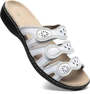 Sandalias clásicas de cuero para mujer Sandalias informales deslizables con soporte para el arco ajustables - Imagen 1 de 6